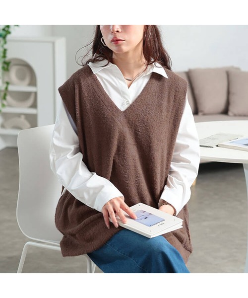 GOLDJAPAN（ゴールドジャパン）の「ラメシャギーニットオーバーベスト【大きいサイズ対応】（ベスト・レディース・ブラウン/ブラック・4L～5L/LL～3L）」の11枚目の写真
