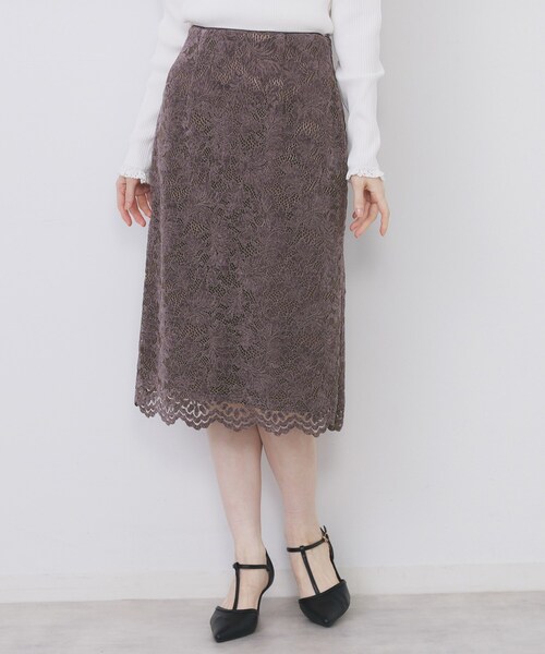index（インデックス）の「モールレースタイトスカート【洗濯機OK】（スカート・レディース・チャコールグレー/イエロー系その他/ダークパープル・34/36/38/40/42/44）」の3枚目の写真