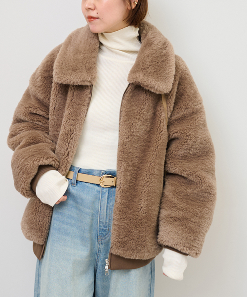 JOURNAL STANDARD relume（ジャーナルスタンダード　レリューム）の「ファーショートブルゾン（その他アウター・レディース・ブラウン系その他/チャコールグレー・FREE）」の2枚目の写真