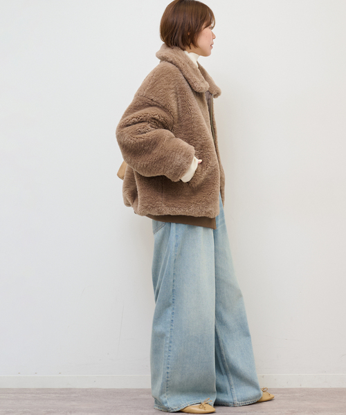 JOURNAL STANDARD relume（ジャーナルスタンダード　レリューム）の「ファーショートブルゾン（その他アウター・レディース・ブラウン系その他/チャコールグレー・FREE）」の5枚目の写真