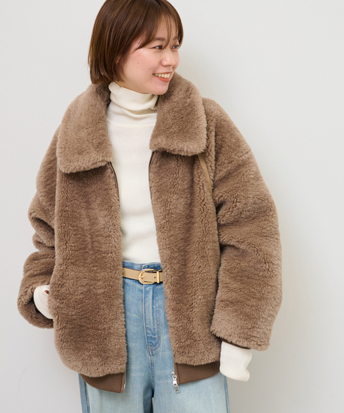 JOURNAL STANDARD relume（ジャーナルスタンダード　レリューム）の「ファーショートブルゾン（その他アウター・レディース・ブラウン系その他/チャコールグレー・FREE）」の7枚目の写真