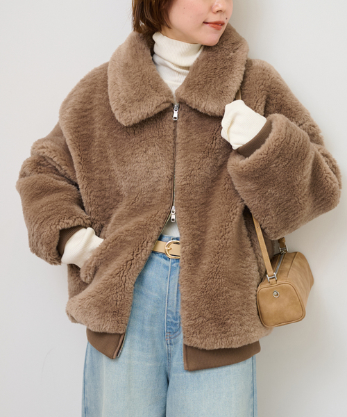 JOURNAL STANDARD relume（ジャーナルスタンダード　レリューム）の「ファーショートブルゾン（その他アウター・レディース・ブラウン系その他/チャコールグレー・FREE）」の8枚目の写真