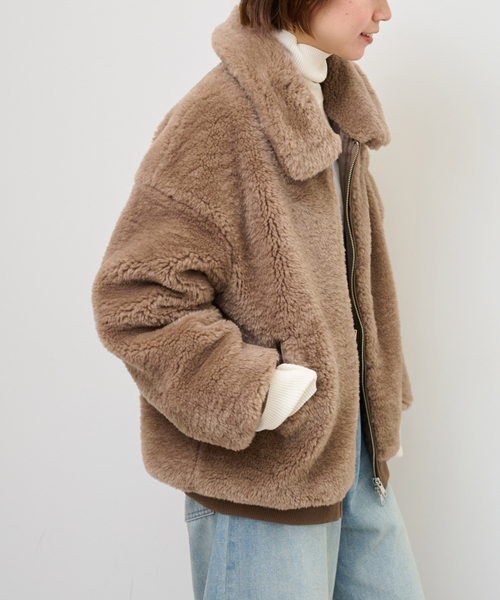 JOURNAL STANDARD relume（ジャーナルスタンダード　レリューム）の「ファーショートブルゾン（その他アウター・レディース・ブラウン系その他/チャコールグレー・FREE）」の10枚目の写真