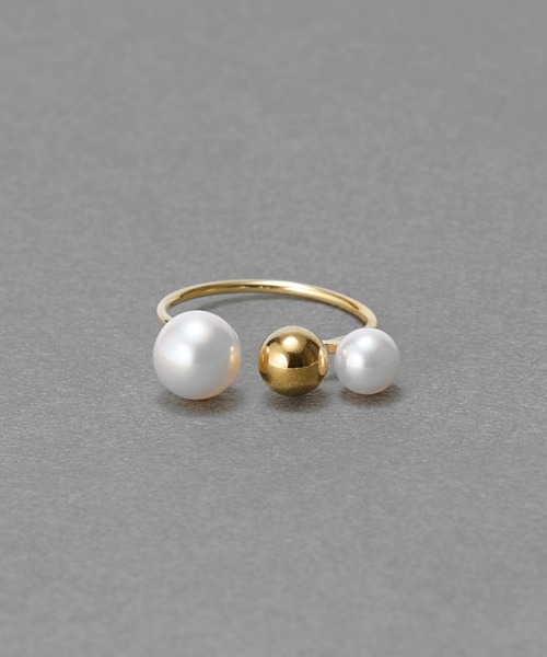 Phoebe（フィービィー）の「【金属アレルギー対応】ミックスドットリング/ニッケルフリー/パール（リング・レディース・イエローゴールド/シルバー・FREE）」の2枚目の写真