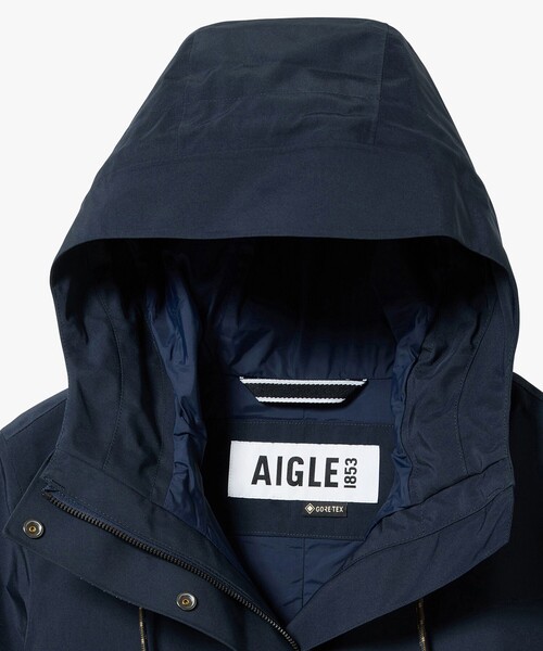 AIGLE(エーグル)の「GORE-TEX ゴアテックス 防水 防風 透湿 ミドル丈ジャケット(マウンテンパーカー・レディース・カーキ/ダークネイビー・40/38/36)」の18枚目の写真