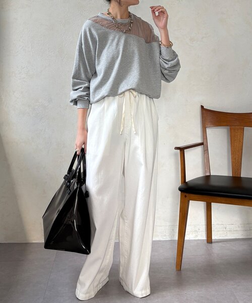 DouDou（ドゥドゥ）の「【WEB限定】シアー切替カットソー（Tシャツ/カットソー・レディース・ブラック/ブラウン/オフホワイト/グレー・FREE）」の20枚目の写真