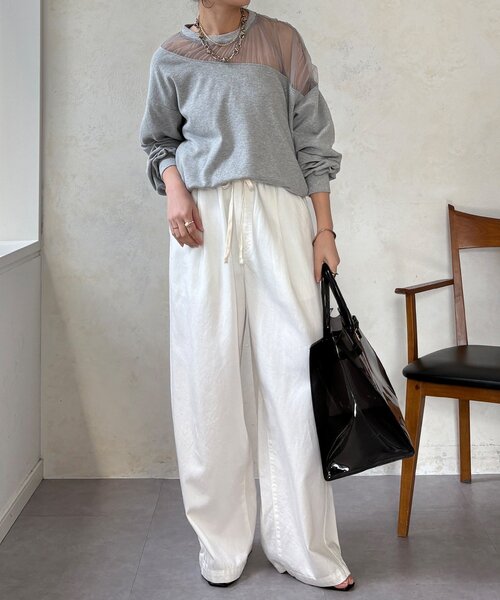 DouDou（ドゥドゥ）の「【WEB限定】シアー切替カットソー（Tシャツ/カットソー・レディース・ブラック/ブラウン/オフホワイト/グレー・FREE）」の21枚目の写真