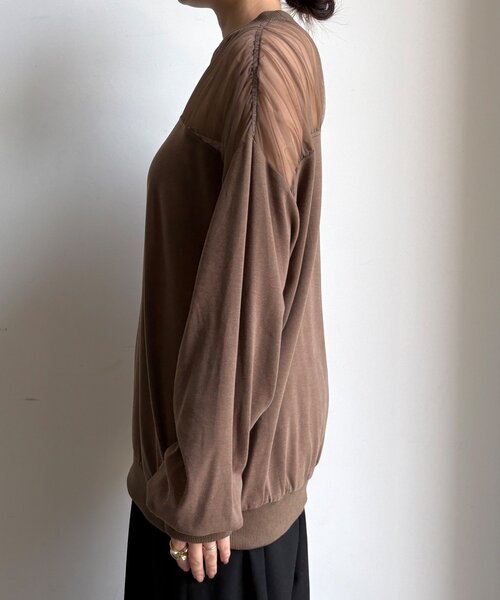 DouDou（ドゥドゥ）の「【WEB限定】シアー切替カットソー（Tシャツ/カットソー・レディース・ブラック/ブラウン/オフホワイト/グレー・FREE）」の10枚目の写真