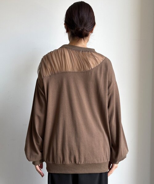 DouDou（ドゥドゥ）の「【WEB限定】シアー切替カットソー（Tシャツ/カットソー・レディース・ブラック/ブラウン/オフホワイト/グレー・FREE）」の9枚目の写真