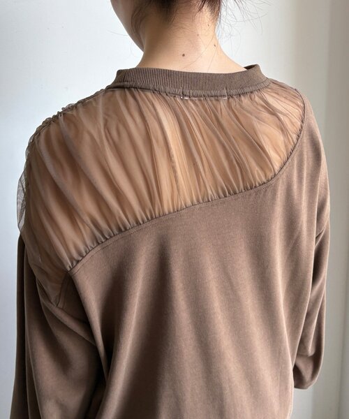 DouDou（ドゥドゥ）の「【WEB限定】シアー切替カットソー（Tシャツ/カットソー・レディース・ブラック/ブラウン/オフホワイト/グレー・FREE）」の8枚目の写真