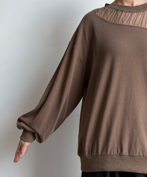 DouDou（ドゥドゥ）の「【WEB限定】シアー切替カットソー（Tシャツ/カットソー・レディース・ブラック/ブラウン/オフホワイト/グレー・FREE）」の6枚目の写真