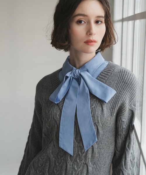 31 Sons de mode（トランテアン　ソン　ドゥ　モード）の「2025秋冬新作 シャツレイヤードケーブルワンピース（ワンピース・レディース・グレー/オフホワイト/キャメル・ﾌﾘ-）」の6枚目の写真