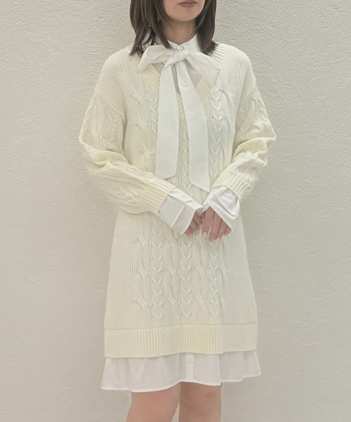 31 Sons de mode（トランテアン　ソン　ドゥ　モード）の「2025秋冬新作 シャツレイヤードケーブルワンピース（ワンピース・レディース・グレー/オフホワイト/キャメル・ﾌﾘ-）」の12枚目の写真