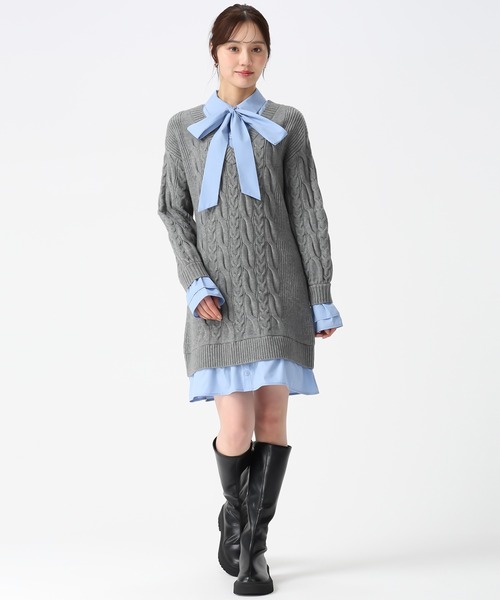 31 Sons de mode（トランテアン　ソン　ドゥ　モード）の「2025秋冬新作 シャツレイヤードケーブルワンピース（ワンピース・レディース・グレー/オフホワイト/キャメル・ﾌﾘ-）」の20枚目の写真