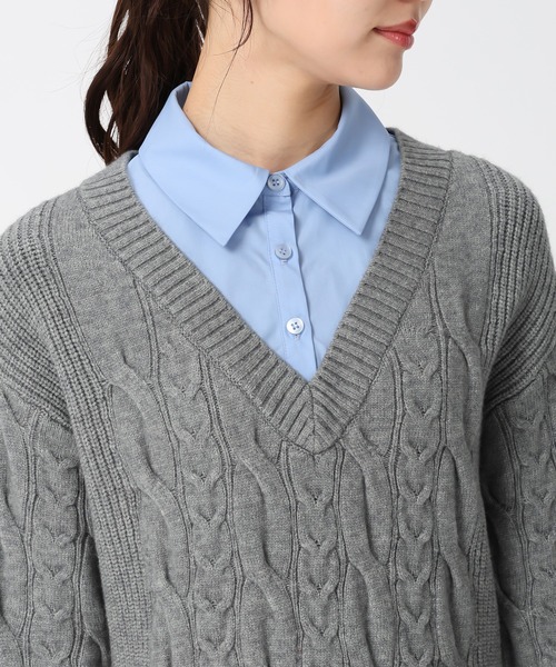 31 Sons de mode（トランテアン　ソン　ドゥ　モード）の「2025秋冬新作 シャツレイヤードケーブルワンピース（ワンピース・レディース・グレー/オフホワイト/キャメル・ﾌﾘ-）」の13枚目の写真