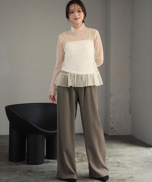LOWO(ロワ)の「シースルートップス 長袖 ハイネック カットソー 黒 ドット シアートップス インナー ペプラム レイヤード(Tシャツ/カットソー・レディース・ホワイト/ブラック/アイボリー・FREE)」の8枚目の写真