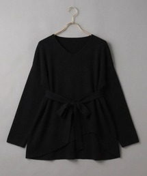 リボンベルト アシンメトリーVネックニット