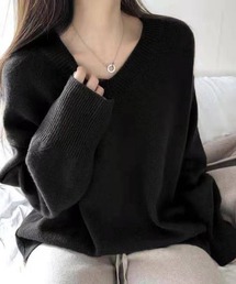 Vネックドロップショルダーニット