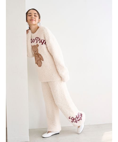 ジェラピケ　ジェラートスノーベアジャガードプルオーバー＆ロングパンツ レッド ONLINE限定】【HOLIDAY】ジェラートスノーベアジャガードプルオーバー