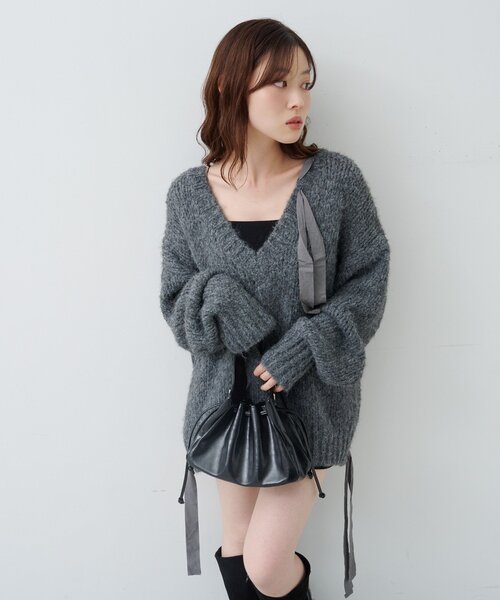 Kastane（カスタネ）の「リボンテープローゲージニット（ニット/セーター・レディース・グレー/アイボリー/ピンク・MEDIUM）」の18枚目の写真