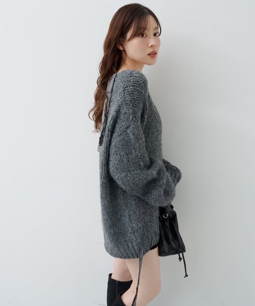 Kastane（カスタネ）の「リボンテープローゲージニット（ニット/セーター・レディース・グレー/アイボリー/ピンク・MEDIUM）」の11枚目の写真