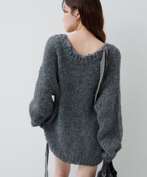 Kastane（カスタネ）の「リボンテープローゲージニット（ニット/セーター・レディース・グレー/アイボリー/ピンク・MEDIUM）」の12枚目の写真