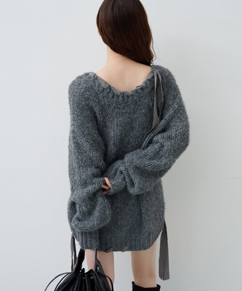 Kastane（カスタネ）の「リボンテープローゲージニット（ニット/セーター・レディース・グレー/アイボリー/ピンク・MEDIUM）」の13枚目の写真