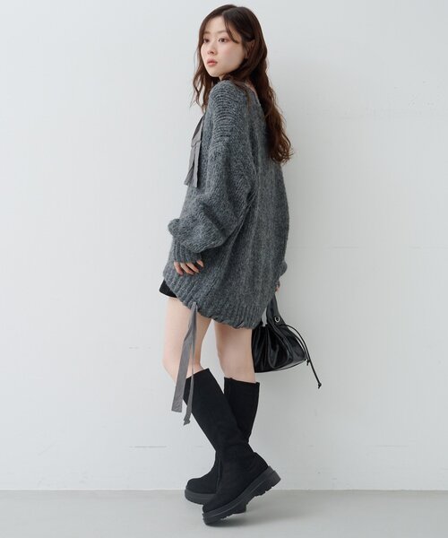 Kastane（カスタネ）の「リボンテープローゲージニット（ニット/セーター・レディース・グレー/アイボリー/ピンク・MEDIUM）」の9枚目の写真