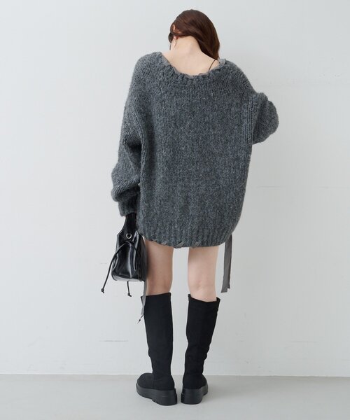 Kastane（カスタネ）の「リボンテープローゲージニット（ニット/セーター・レディース・グレー/アイボリー/ピンク・MEDIUM）」の10枚目の写真