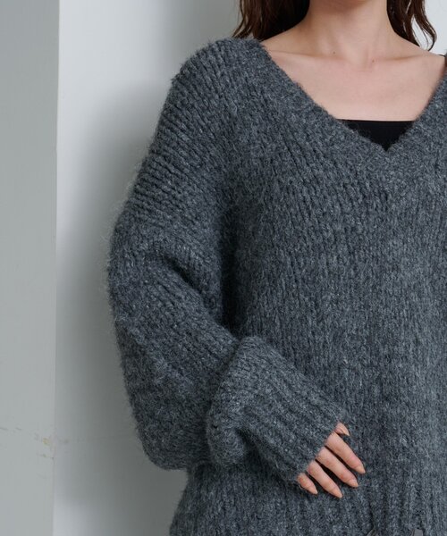 Kastane（カスタネ）の「リボンテープローゲージニット（ニット/セーター・レディース・グレー/アイボリー/ピンク・MEDIUM）」の4枚目の写真