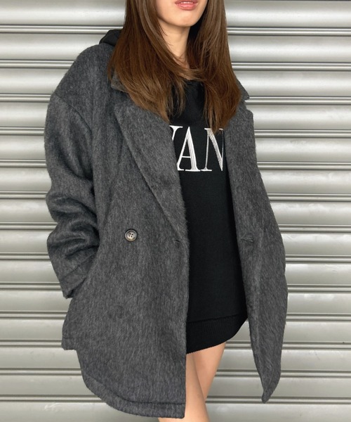 EGOIST（エゴイスト）の「シャギーダブルミドル丈コート（その他アウター・レディース・ダークグレー/ブラック・FREE）」の3枚目の写真