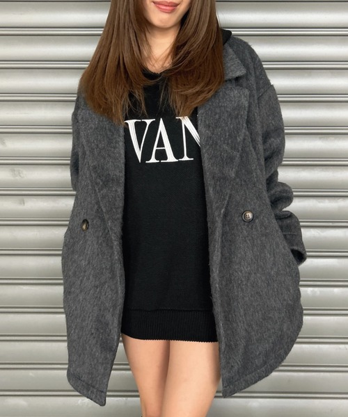 EGOIST（エゴイスト）の「シャギーダブルミドル丈コート（その他アウター・レディース・ダークグレー/ブラック・FREE）」の4枚目の写真