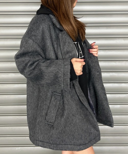 EGOIST（エゴイスト）の「シャギーダブルミドル丈コート（その他アウター・レディース・ダークグレー/ブラック・FREE）」の6枚目の写真