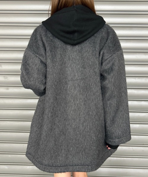EGOIST（エゴイスト）の「シャギーダブルミドル丈コート（その他アウター・レディース・ダークグレー/ブラック・FREE）」の7枚目の写真