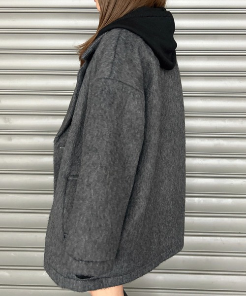 EGOIST（エゴイスト）の「シャギーダブルミドル丈コート（その他アウター・レディース・ダークグレー/ブラック・FREE）」の8枚目の写真