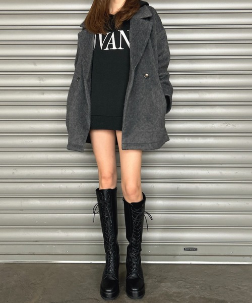 EGOIST（エゴイスト）の「シャギーダブルミドル丈コート（その他アウター・レディース・ダークグレー/ブラック・FREE）」の9枚目の写真