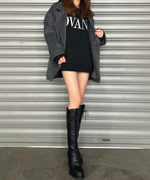 EGOIST（エゴイスト）の「シャギーダブルミドル丈コート（その他アウター・レディース・ダークグレー/ブラック・FREE）」の16枚目の写真