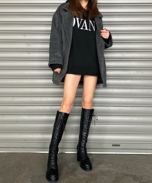 EGOIST（エゴイスト）の「シャギーダブルミドル丈コート（その他アウター・レディース・ダークグレー/ブラック・FREE）」の10枚目の写真