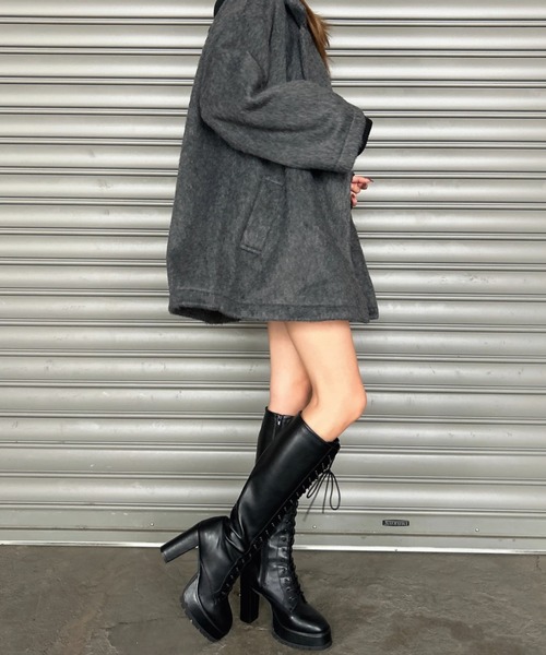 EGOIST（エゴイスト）の「シャギーダブルミドル丈コート（その他アウター・レディース・ダークグレー/ブラック・FREE）」の11枚目の写真