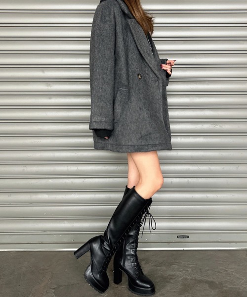 EGOIST（エゴイスト）の「シャギーダブルミドル丈コート（その他アウター・レディース・ダークグレー/ブラック・FREE）」の12枚目の写真