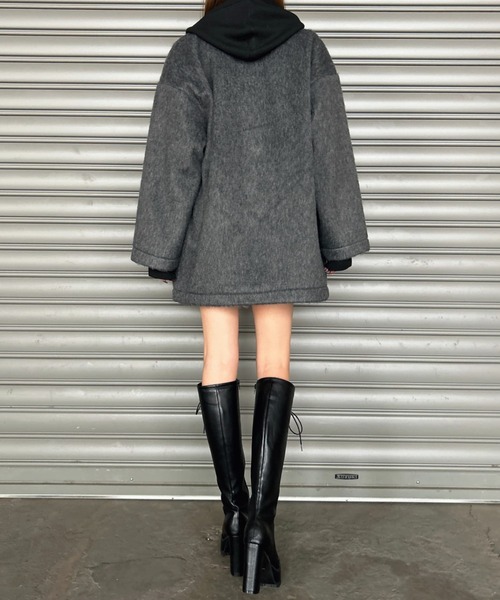 EGOIST（エゴイスト）の「シャギーダブルミドル丈コート（その他アウター・レディース・ダークグレー/ブラック・FREE）」の14枚目の写真