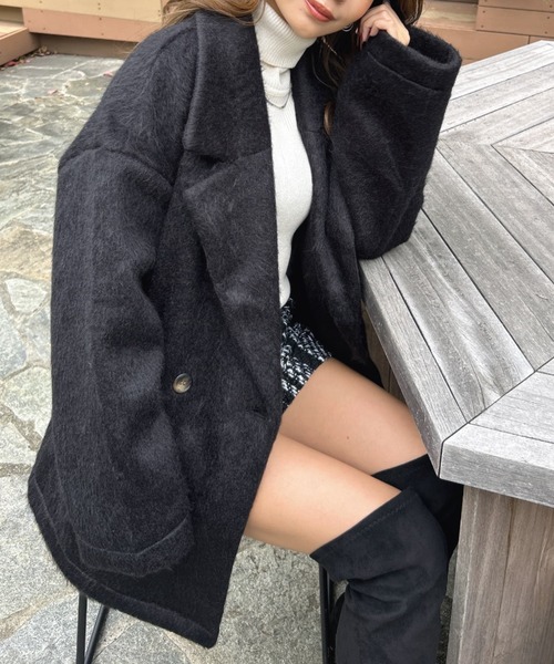 EGOIST（エゴイスト）の「シャギーダブルミドル丈コート（その他アウター・レディース・ダークグレー/ブラック・FREE）」の18枚目の写真