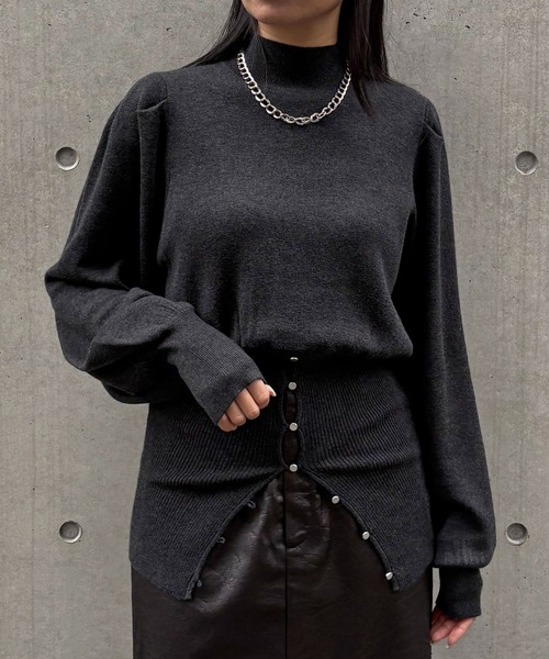 &g'aime(アンジェム)の「【&g'aime 】 ウエストボタンチュニック Waist-Buttoned Tunic(ニット/セーター・レディース・ブラック/アイボリー/チャコールグレー・FREE)」の3枚目の写真