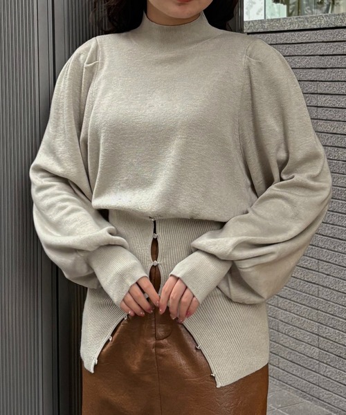 &g'aime(アンジェム)の「【&g'aime 】 ウエストボタンチュニック Waist-Buttoned Tunic(ニット/セーター・レディース・ブラック/アイボリー/チャコールグレー・FREE)」の4枚目の写真