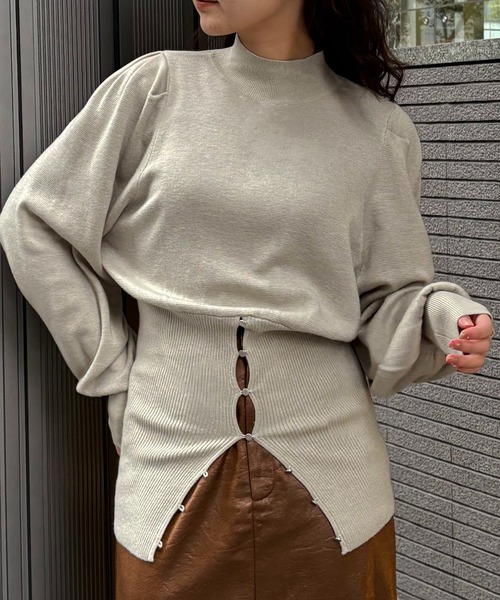 &g'aime(アンジェム)の「【&g'aime 】 ウエストボタンチュニック Waist-Buttoned Tunic(ニット/セーター・レディース・ブラック/アイボリー/チャコールグレー・FREE)」の5枚目の写真