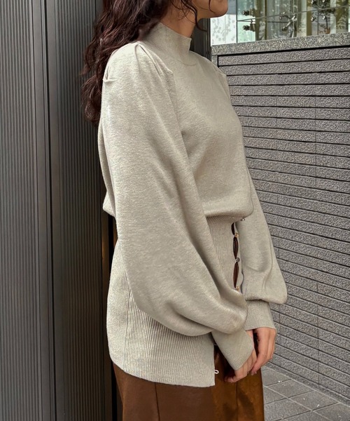 &g'aime(アンジェム)の「【&g'aime 】 ウエストボタンチュニック Waist-Buttoned Tunic(ニット/セーター・レディース・ブラック/アイボリー/チャコールグレー・FREE)」の7枚目の写真
