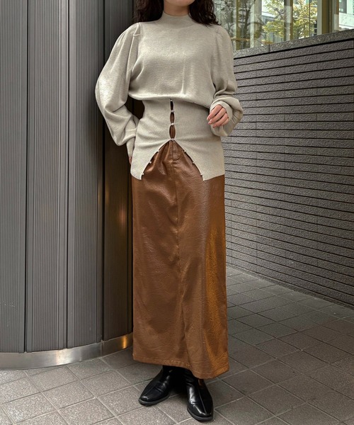 &g'aime(アンジェム)の「【&g'aime 】 ウエストボタンチュニック Waist-Buttoned Tunic(ニット/セーター・レディース・ブラック/アイボリー/チャコールグレー・FREE)」の12枚目の写真