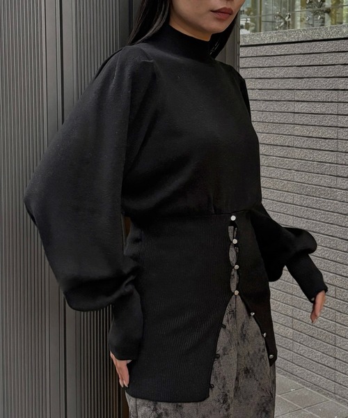 &g'aime(アンジェム)の「【&g'aime 】 ウエストボタンチュニック Waist-Buttoned Tunic(ニット/セーター・レディース・ブラック/アイボリー/チャコールグレー・FREE)」の19枚目の写真