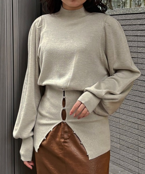 &g'aime(アンジェム)の「【&g'aime 】 ウエストボタンチュニック Waist-Buttoned Tunic(ニット/セーター・レディース・ブラック/アイボリー/チャコールグレー・FREE)」の6枚目の写真