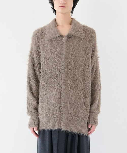 SHAREEF（シャリーフ）の「【SHAREEF】シャギーニットシャツ（シャツ/ブラウス・メンズ・ブラック/グレイッシュベージュ・1/2）」の2枚目の写真